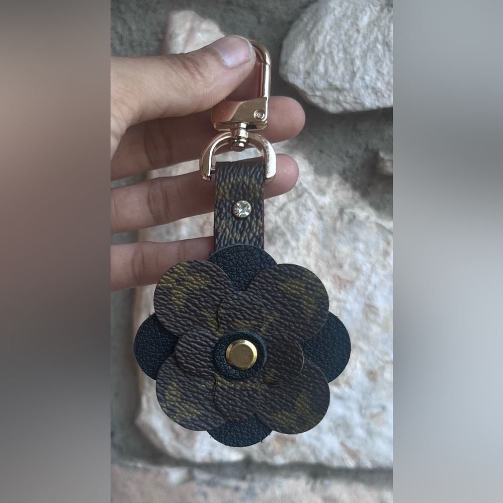 Upcycled Vintage Floral Leather bag charm